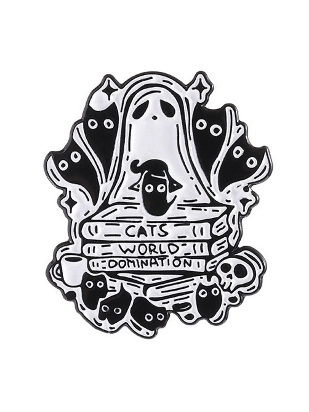 Cats World Domination Ghost Enamel Pin Cute Spooky Black Cat Halloween Lapel Pin